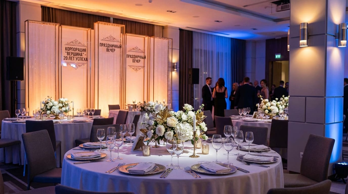 Роскошный банкетный зал с профессиональным оформлением