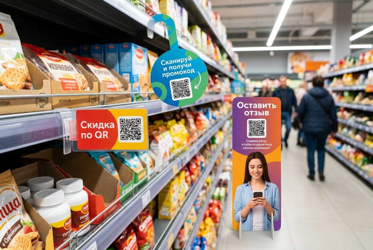 Розничный магазин с различными рекламными материалами