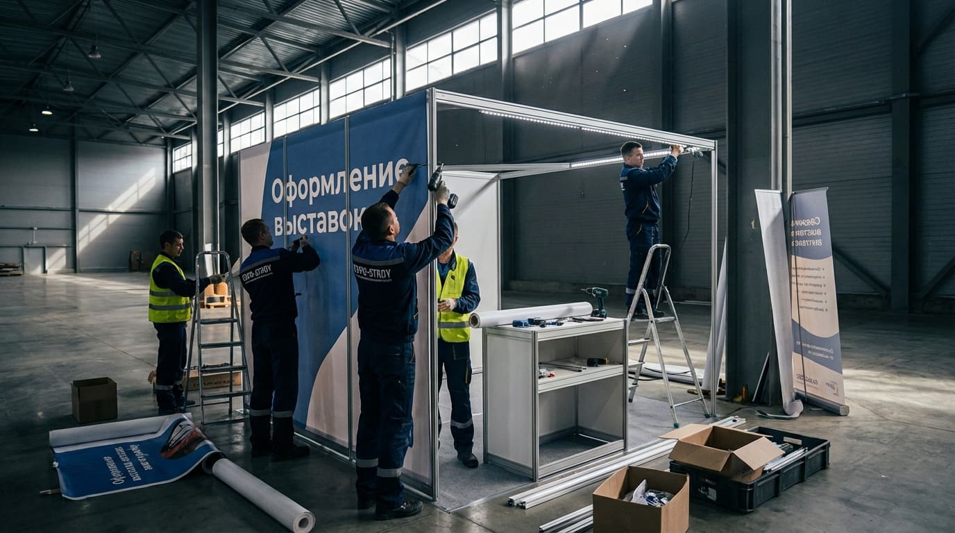 Закулисный взгляд на профессиональную установку выставочного стенда